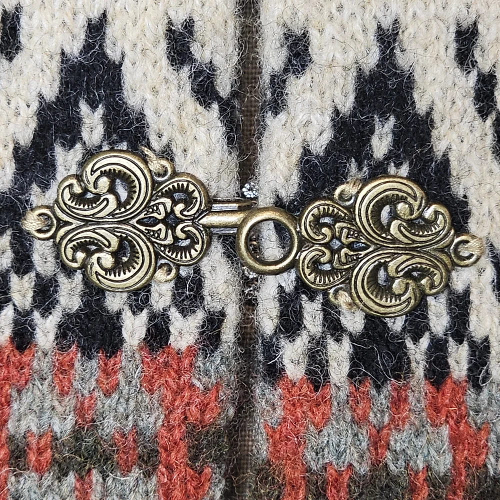 Y2K 100% Wool Cardigan Sweater - Women's Size M - Vintage Aztec Fair Isle Nordic